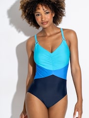 Pour Moi Blue Brighton V-Neck Tummy Control Swimsuit - Image 1 of 4