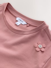 Розовый - Short Sleeve Floral Print Embellished T-Shirt - Image 2 of 3