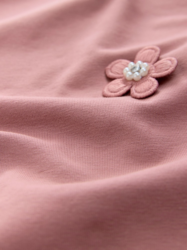 Розовый - Short Sleeve Floral Print Embellished T-Shirt - Image 3 of 3