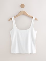White Soft Touch Polyamide Scoop Neck Vest Top - Image 1 of 3