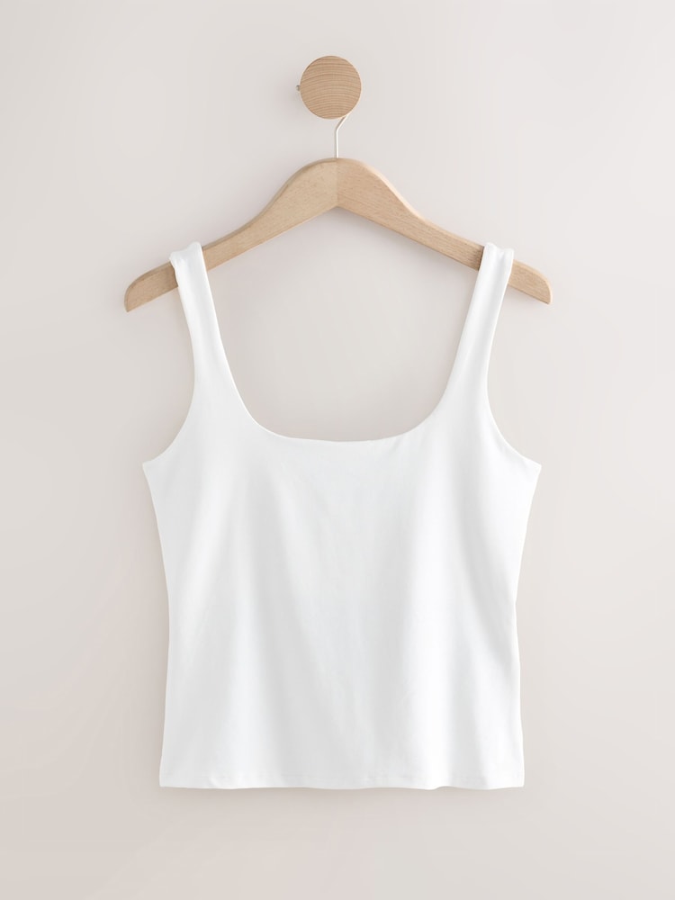White Soft Touch Polyamide Scoop Neck Vest Top - Image 1 of 3