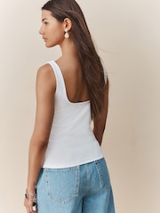 White Soft Touch Polyamide Scoop Neck Vest Top - Image 4 of 8
