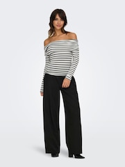 ONLY White Striped Bardot Long Sleeve Top - Image 3 of 7