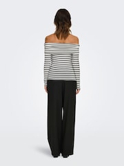 ONLY White Striped Bardot Long Sleeve Top - Image 4 of 7