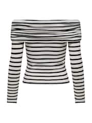 ONLY White Striped Bardot Long Sleeve Top - Image 7 of 7