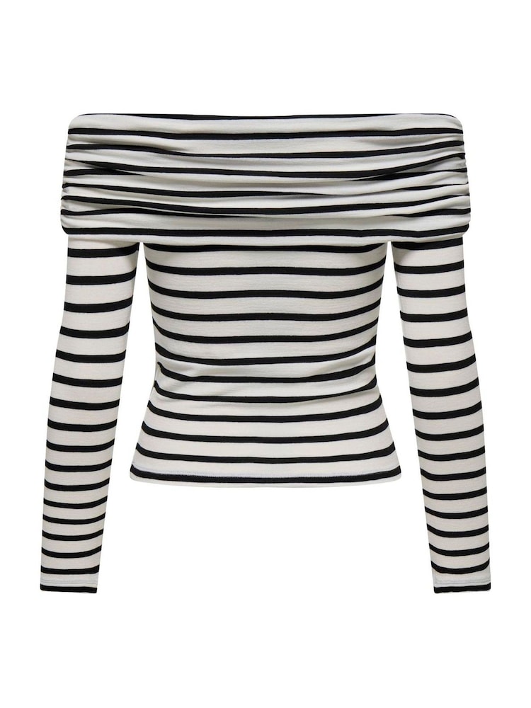 ONLY White Striped Bardot Long Sleeve Top - Image 7 of 7