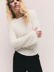 Ecru Fluffy Long Sleeve Crew Neck Jumper - Image 1 of 7