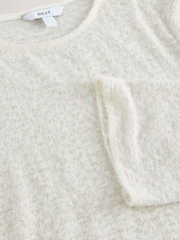 Ecru Fluffy Long Sleeve Crew Neck Jumper - Image 6 of 7