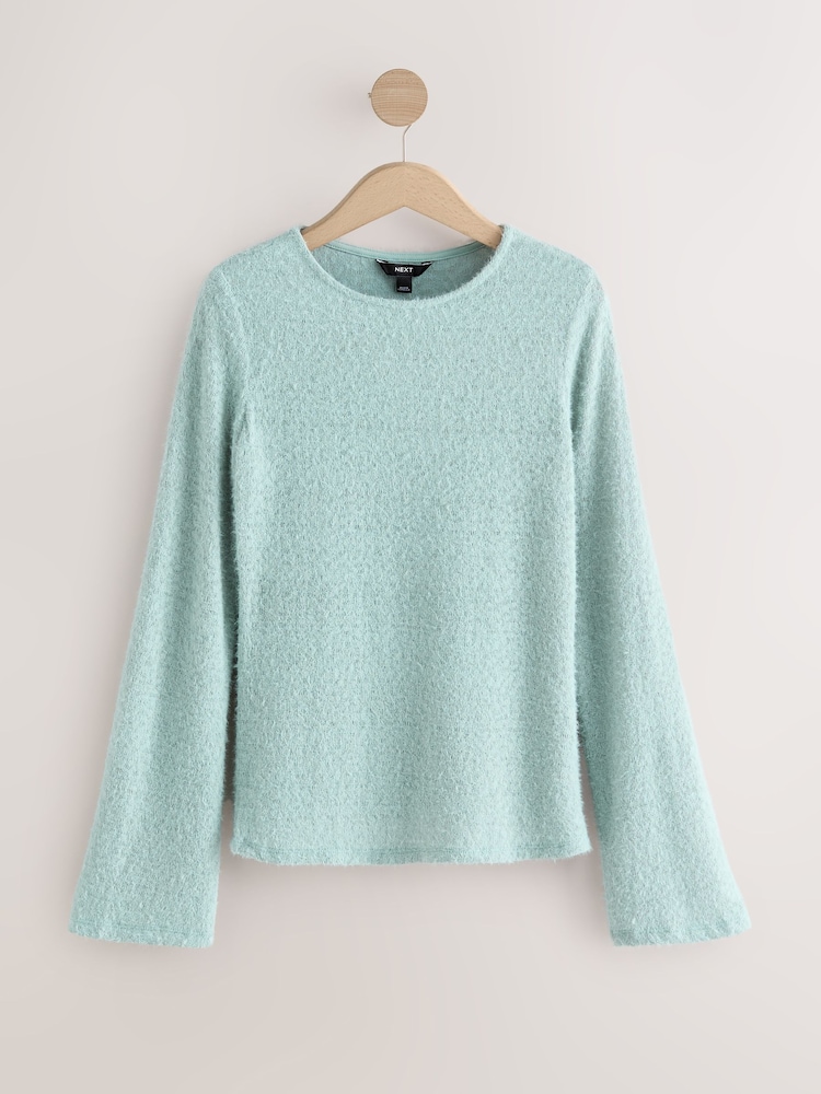 Aqua Blue Fluffy Long Sleeve Crew Neck Jumper - Image 1 of 4