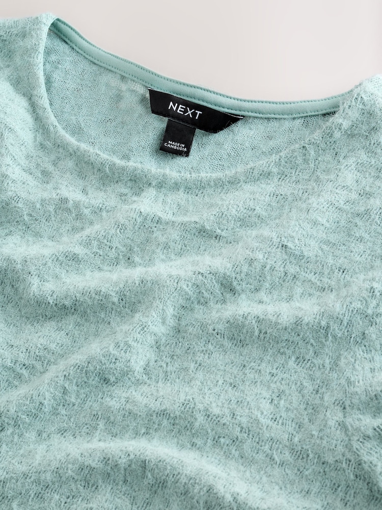 Aqua Blue Fluffy Long Sleeve Crew Neck Jumper - Image 2 of 4