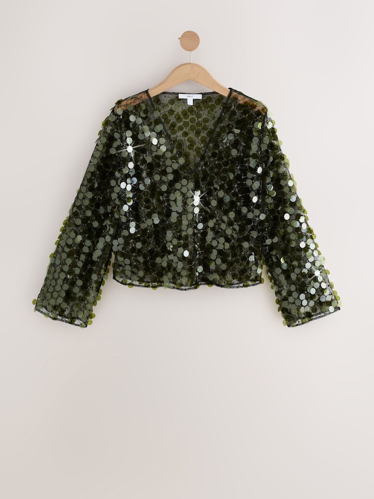 Haut à Sequins Vert Elle - Manches 3/4, Taille M, Neuf Avec étiquettes (NWT)