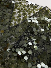 Green Sheer Sequin Long Sleeve V-Neck Top - Image 7 of 7