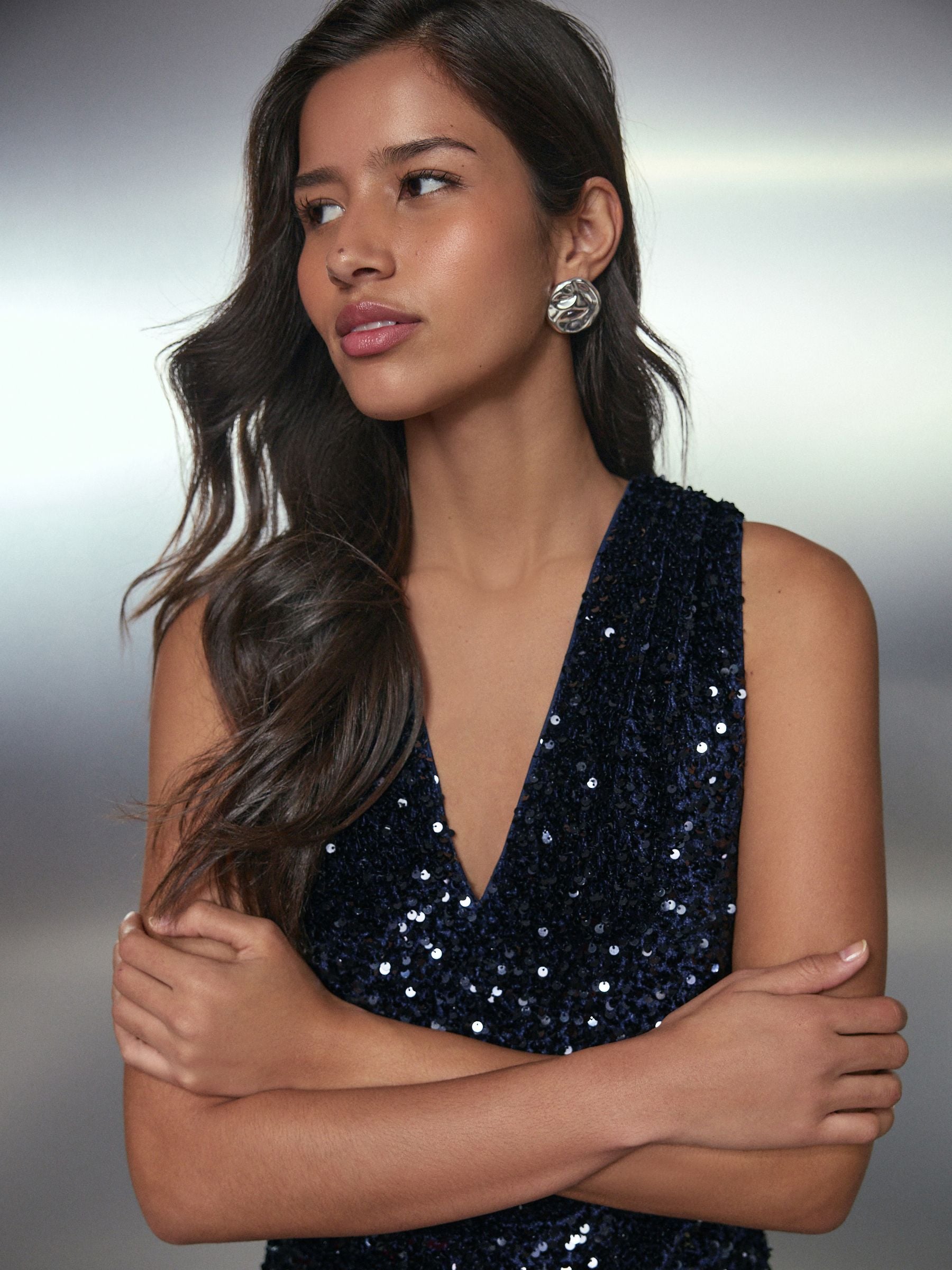 Buy Navy Blue V-Neck Sleeveless Sequin Top from Next USA