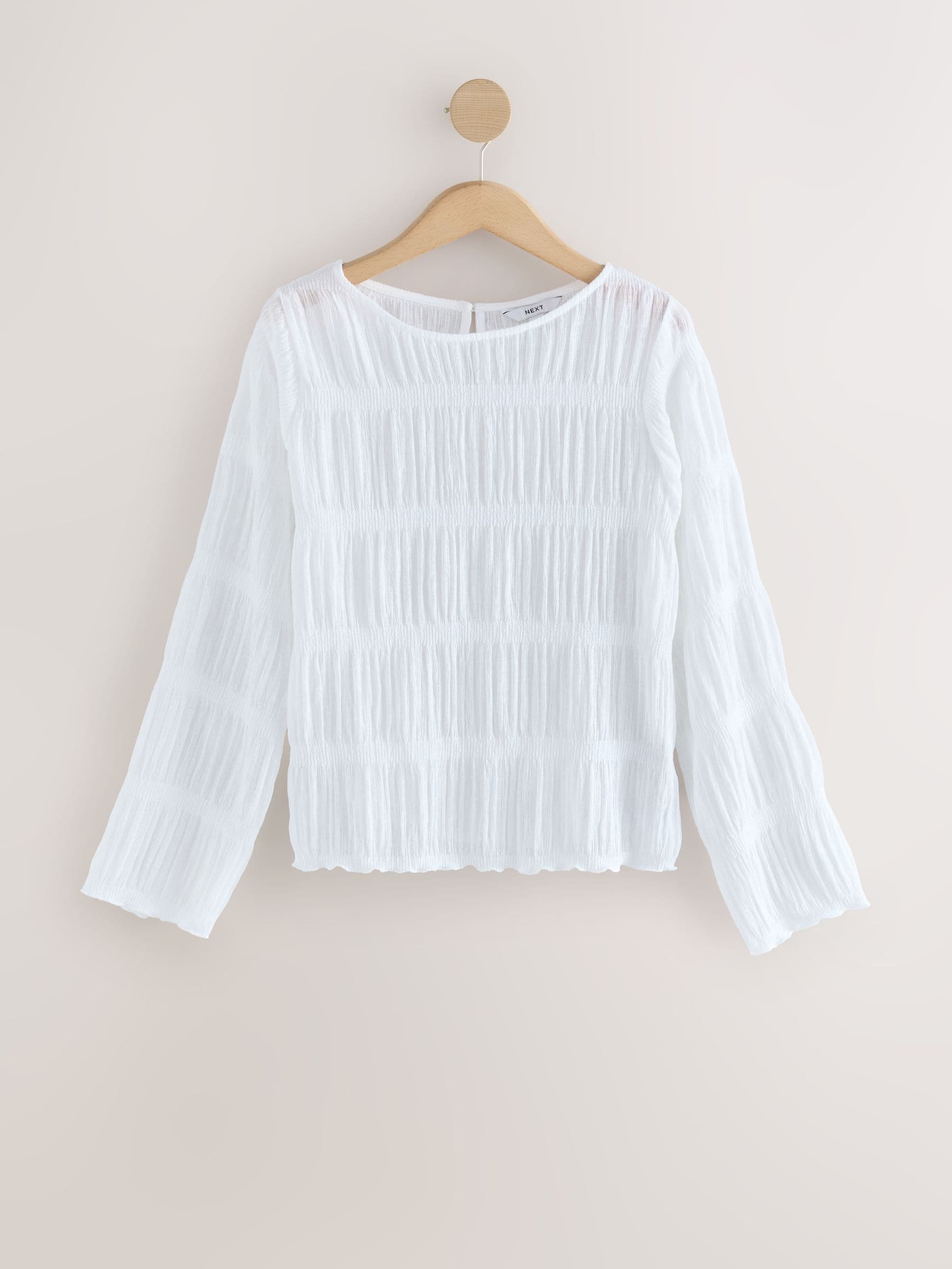 Buy White Shirred Long Sleeve Crew Neck Top from Next USA