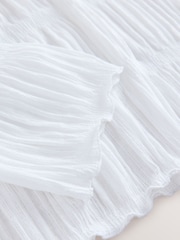 White Shirred Long Sleeve Crew Neck Top - Image 6 of 7