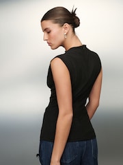 Black Drape High Neck Sleeveless Jacquard Top - Image 9 of 10