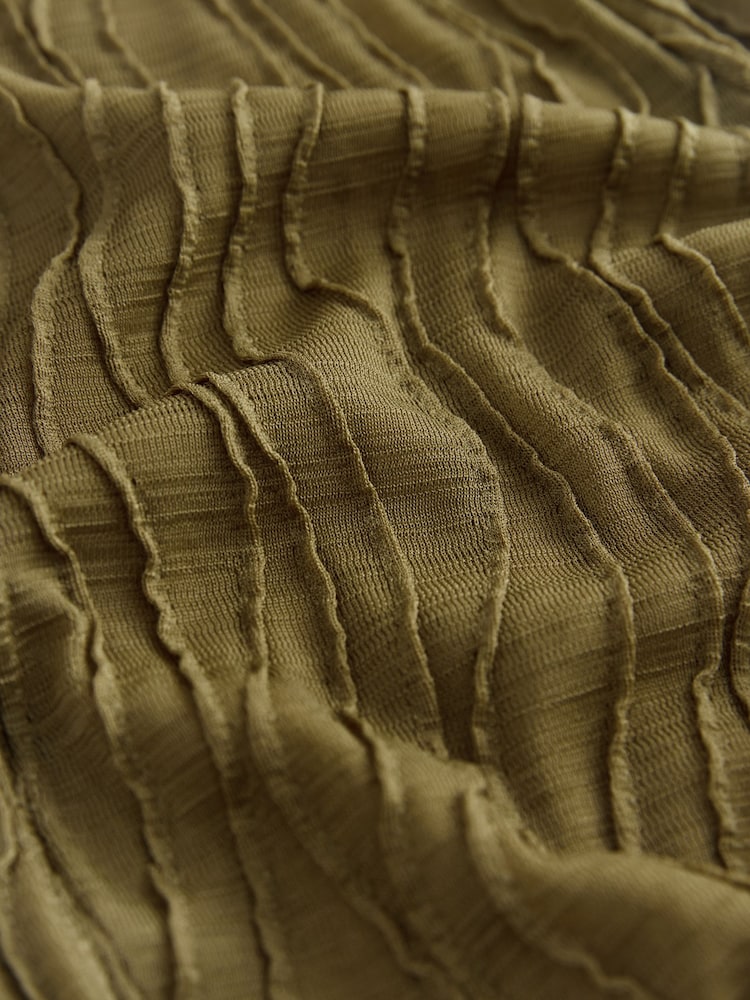 Olive Green Texture Mesh Long Sleeve Cardigan - Image 2 of 3