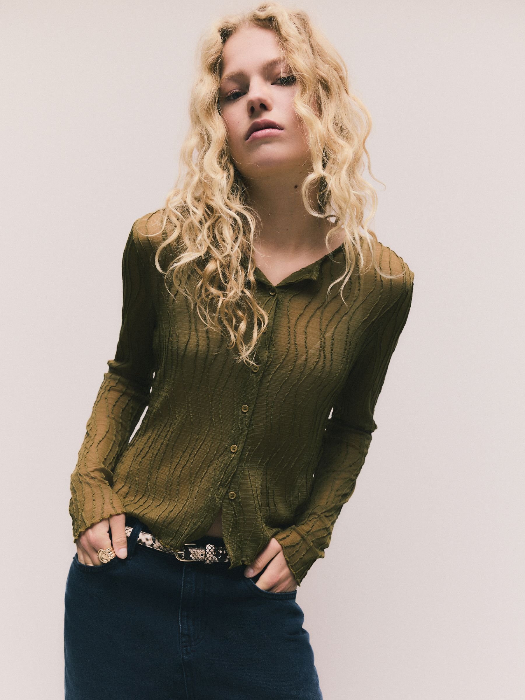 Buy Olive Green Texture Mesh Long Sleeve Cardigan from Next USA