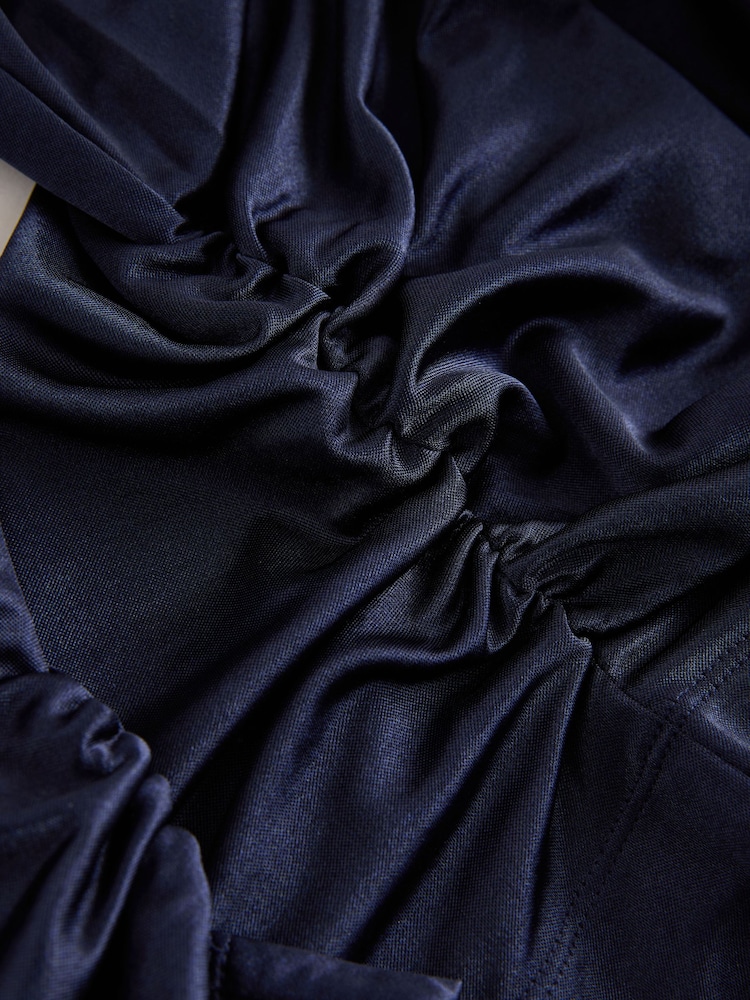 Navy Satin Jersey V-Neck Long Sleeve Top - Image 3 of 3 Navy Satin Jersey V-Neck Long Sleeve Top - Image 3 of 3