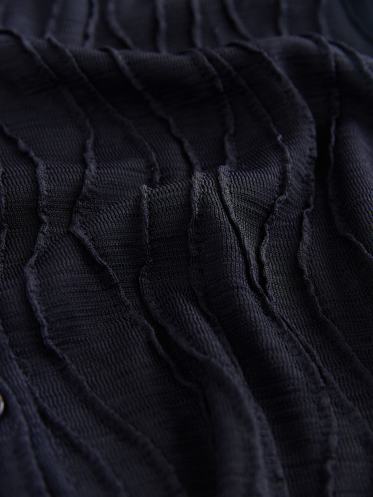 Navy Texture Mesh Long Sleeve Cardigan - Image 2 of 3