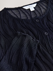 Navy Texture Mesh Long Sleeve Cardigan - Image 3 of 3