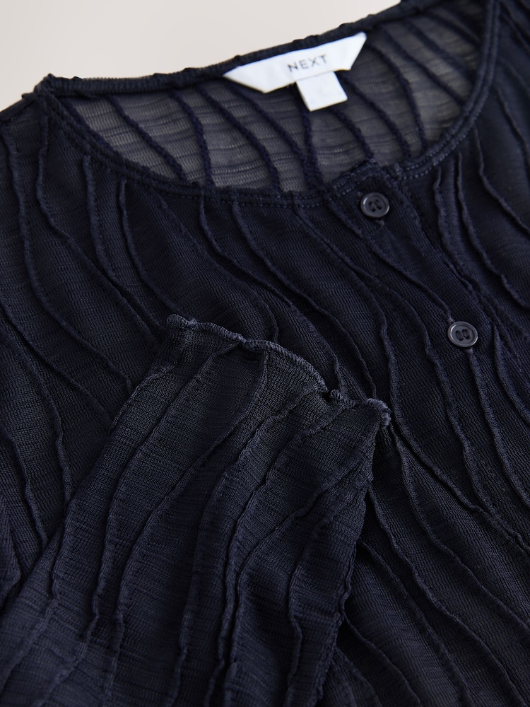 Navy Texture Mesh Long Sleeve Cardigan - Image 3 of 3