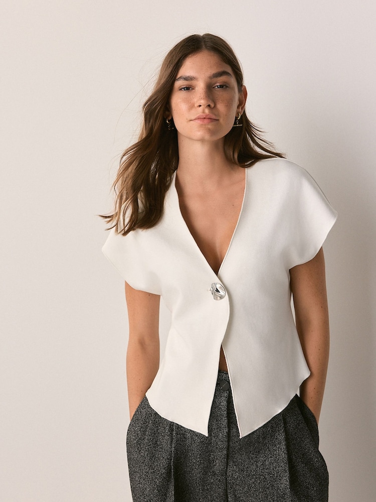 بيج فاتح - Hardware V-Neck Short Sleeved Waist Coat - صورة 1 من 5