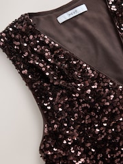 Chocolate Brown V-Neck Sleeveless Sequin Top - Image 3 of 3
