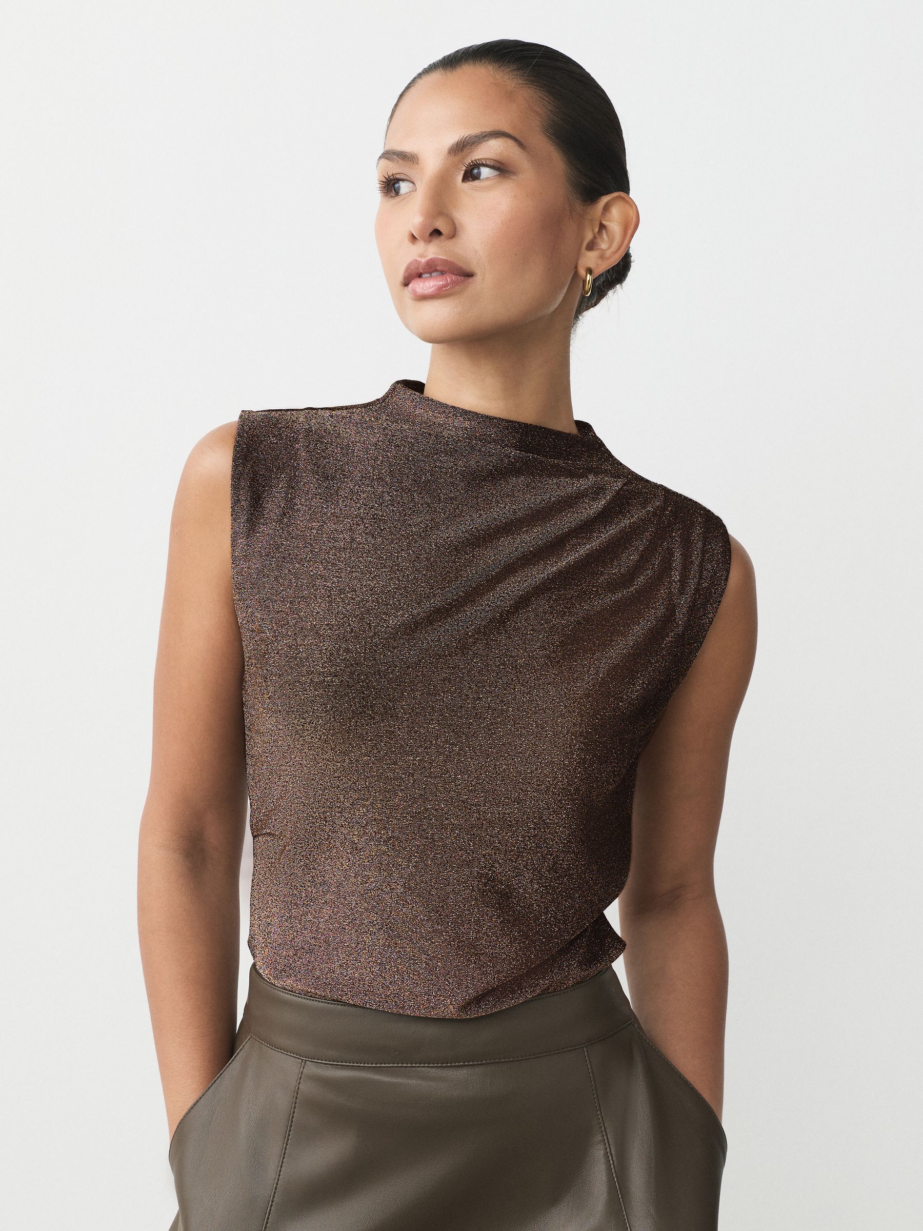 Buy Rose Gold Drape High Neck Sleeveless Jacquard Top from Next USA