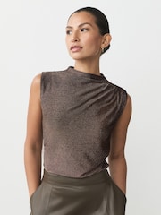 Rose Gold Drape High Neck Sleeveless Jacquard Top - Image 1 of 9