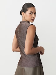 Rose Gold Drape High Neck Sleeveless Jacquard Top - Image 2 of 9