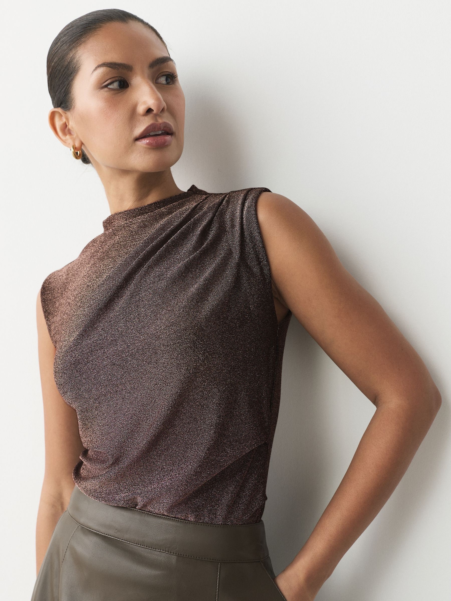 Buy Rose Gold Drape High Neck Sleeveless Jacquard Top from Next USA