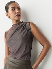 Rose Gold Drape High Neck Sleeveless Jacquard Top - Image 5 of 9