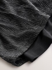 Silver/Black Metallic Sparkle Sheer Layer Cap Sleeve Top - Image 2 of 3