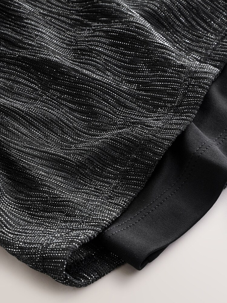 Silver/Black Metallic Sparkle Sheer Layer Cap Sleeve Top - Image 2 of 3