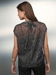 Silber/Schwarz - Metallic Sparkle Sheer Layer Cap Sleeve Top - Bild 4 von 8