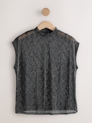 Silber/Schwarz - Metallic Sparkle Sheer Layer Cap Sleeve Top - Bild 6 von 8