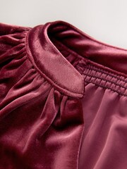 Brusnično rdeča - Velvet Volume Sleeve V-Neck Blouse - Slika 3 iz 4