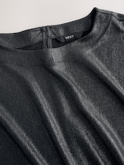 Black Metallic Lame Short Sleeve Boxy T-Shirt - Image 2 of 3
