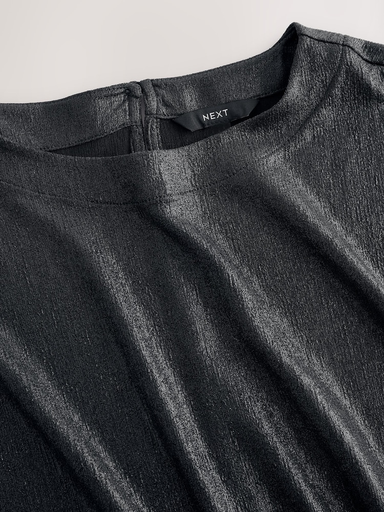 Black Metallic Lame Short Sleeve Boxy T-Shirt - Image 2 of 3