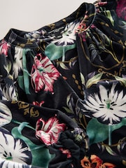 Black Kew Floral Print - Velvet Volume Sleeve V-Neck Blouse - Slika 2 iz 3