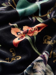 Black Kew Floral Print - Velvet Volume Sleeve V-Neck Blouse - Slika 3 iz 3
