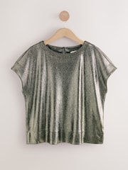 Gold Metallic Lame Short Sleeve Boxy T-Shirt - Image 1 of 3