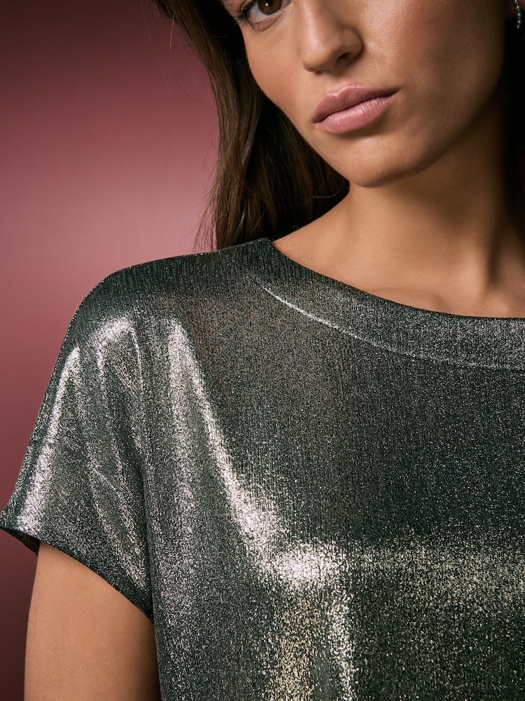 Buy Gold Metallic Lame Short Sleeve Boxy T-Shirt from Next USA