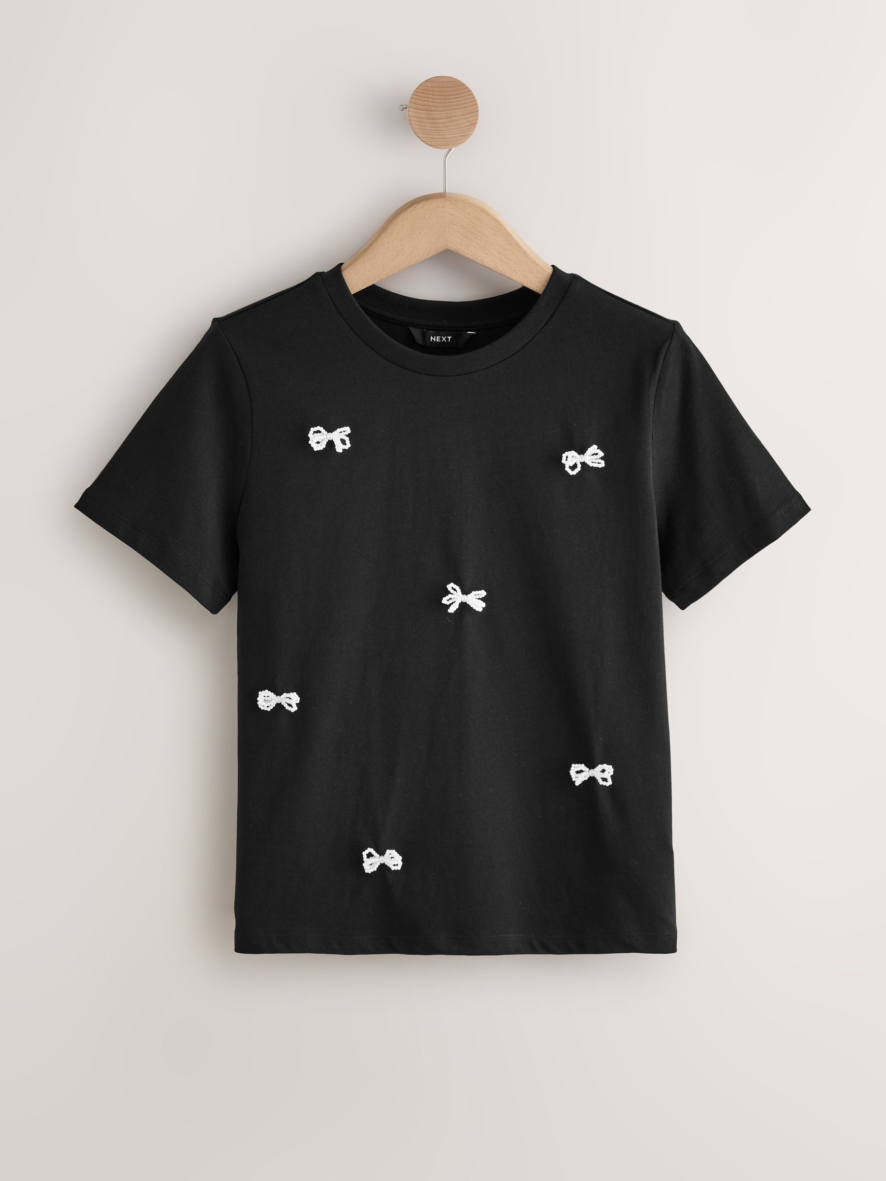Buy Black Short Sleeve Embellished Bow T-Shirt from Next USA