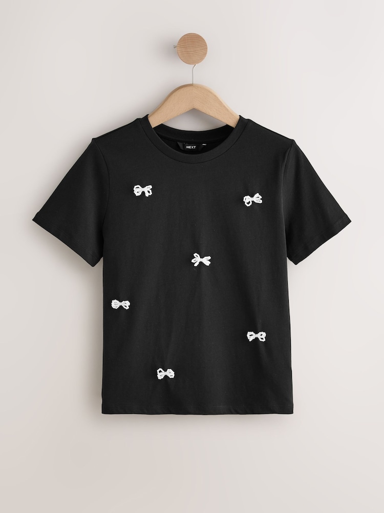 T-shirt B+AB Femme Noir Brodé - Taille S-M, 100% Coton, Occasion Très Bon état
