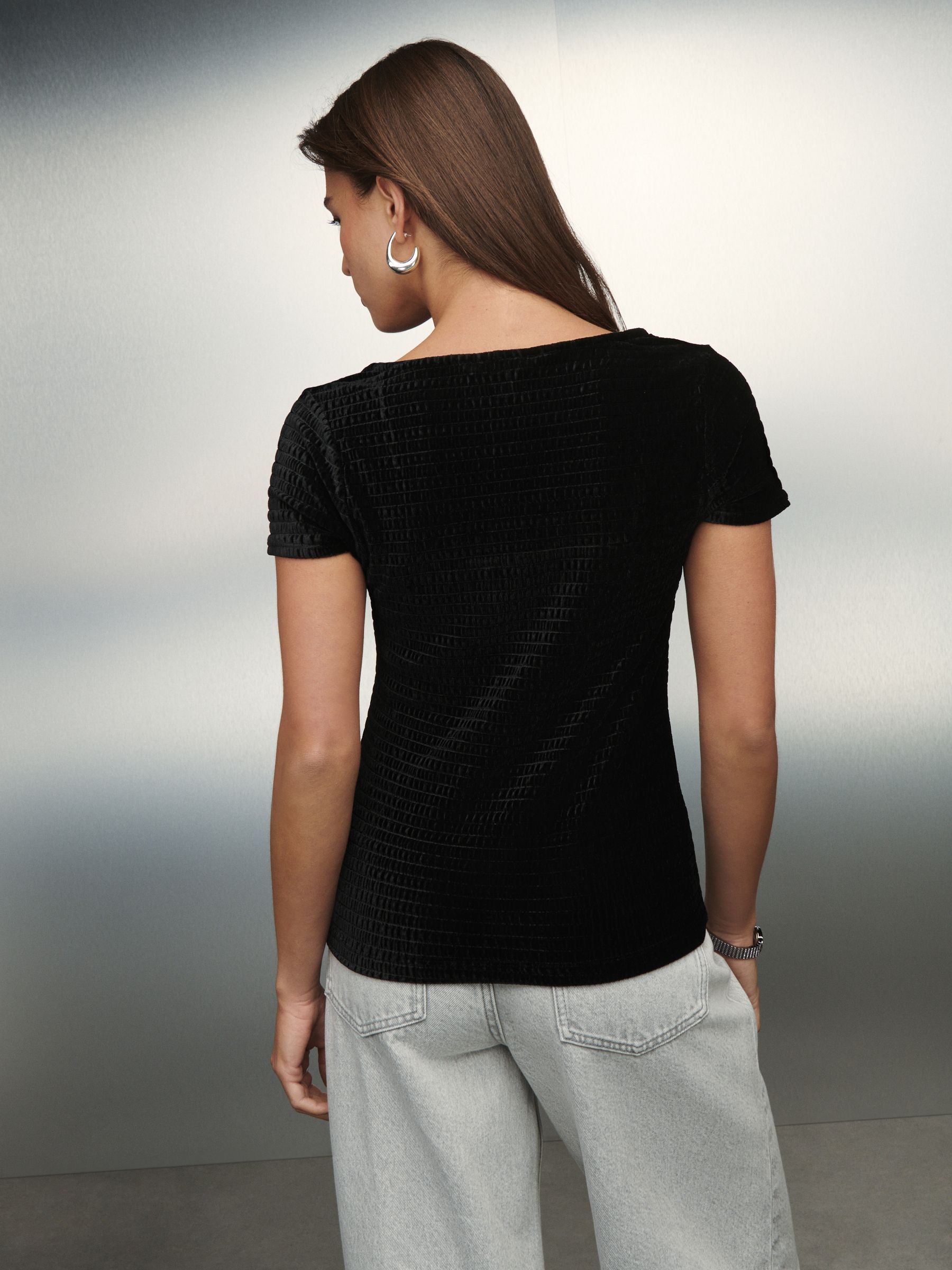 Buy Black Short Sleeve Square Neck Shirred Velvet Top from Next USA