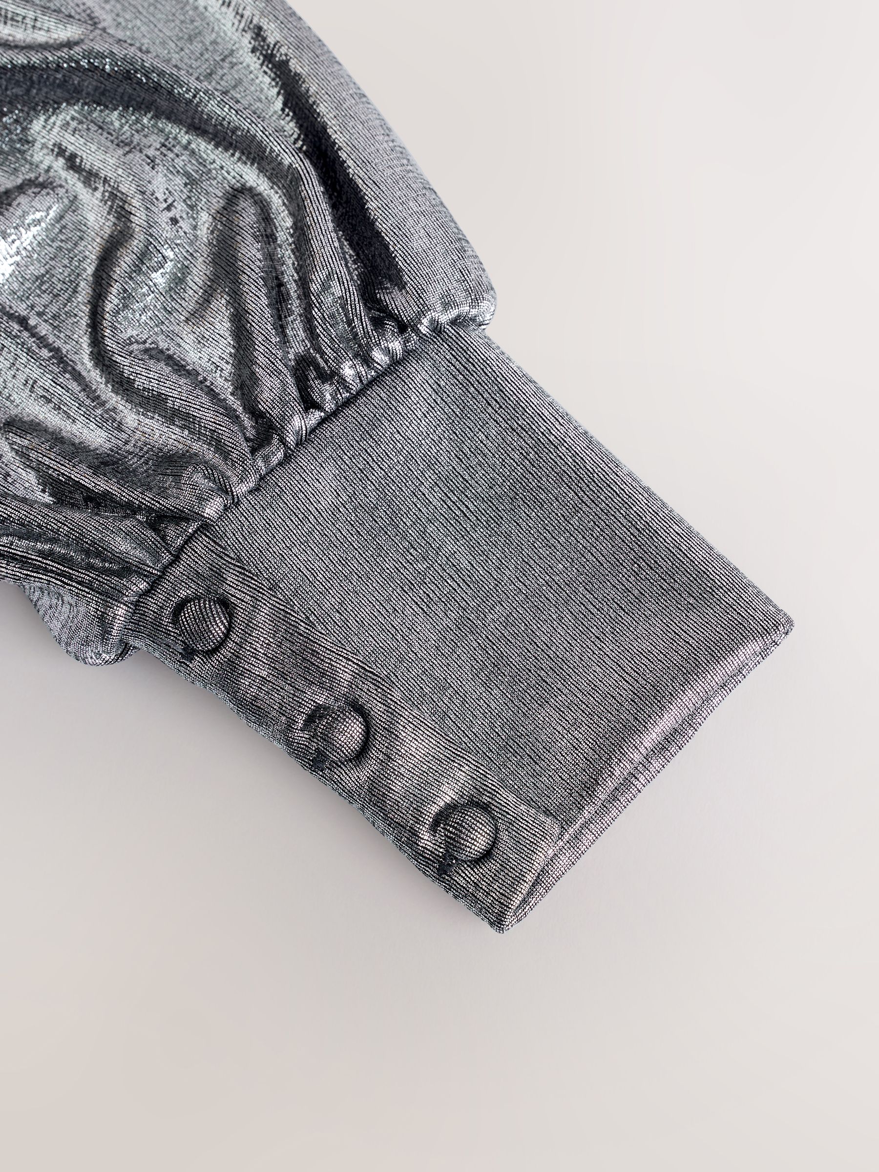 Buy Silver Metallic Long Sleeve Twist Neck Metallic Lame Blouse