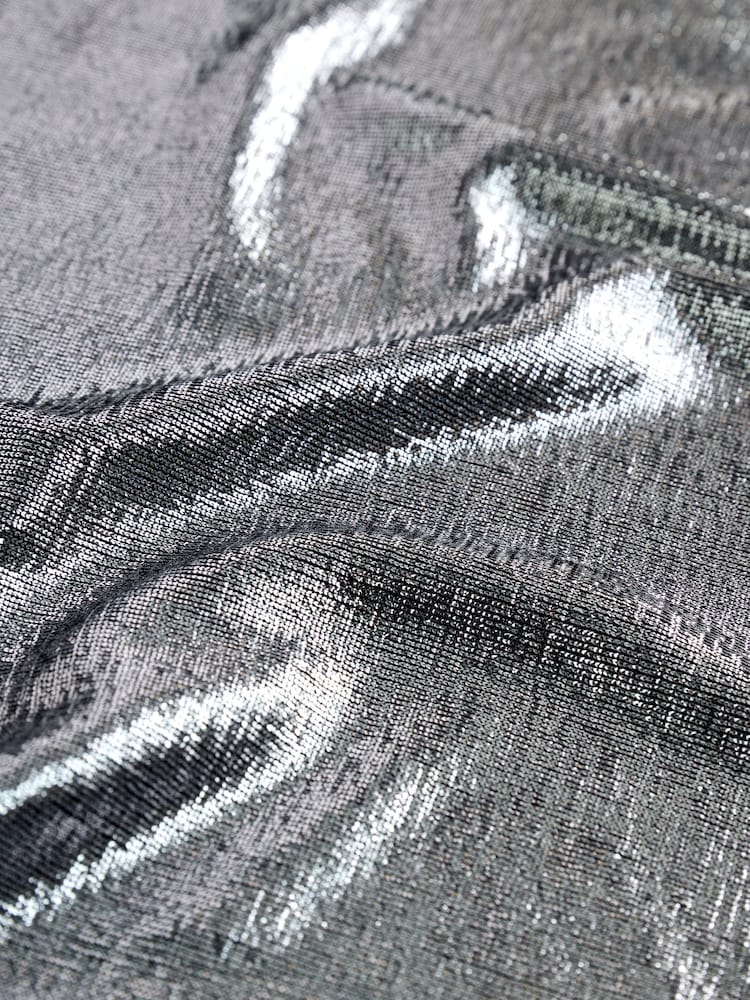 Silver Long Sleeve Twist Neck Metallic Lame Blouse - Image 2 of 4