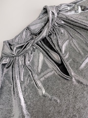 Silver Long Sleeve Twist Neck Metallic Lame Blouse - Image 3 of 4